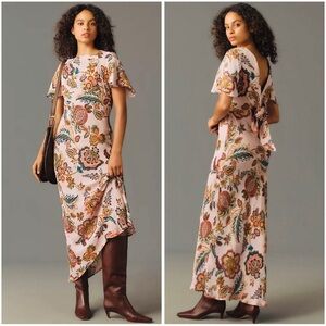 ANTHROPOLOGIE X KACHEL Elegant Feminine Floral Flutter Sleeve Maxi Dress 6 NWT
